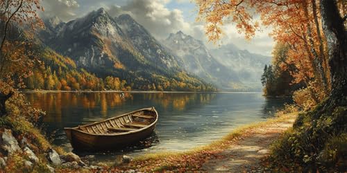 Malen Nach Zahlen Herbst Malen Nach Zahlen Erwachsene Boot DIY mit Rahmen Ölgemälde Set Malen Basteln mit Pinseln und Acrylfarben Kreativ Set für Erwachsene,Home Wand Dekor Geschenk 80x160cm E-1048 von Xieazgsn