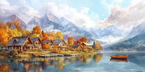 Malen Nach Zahlen Herbst Malen Nach Zahlen Erwachsene Landschaft DIY mit Rahmen Ölgemälde Set Malen Basteln, mit Pinseln Acrylfarben Kreativ Set für Erwachsene,Home Wand Dekor Geschenk 30x60cm E-1066 von Xieazgsn