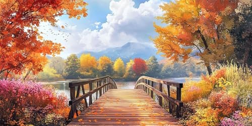 Malen Nach Zahlen Herbst Malen Nach Zahlen Erwachsene Landschaft DIY mit Rahmen Ölgemälde Set Malen Basteln, mit Pinseln Acrylfarben Kreativ Set für Erwachsene,Home Wand Dekor Geschenk 40x80cm E-1059 von Xieazgsn