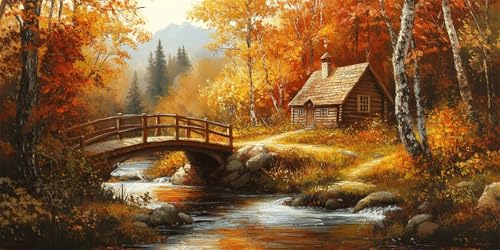 Malen Nach Zahlen Herbst Malen Nach Zahlen Erwachsene Landschaft DIY mit Rahmen Ölgemälde Set Malen Basteln, mit Pinseln Acrylfarben Kreativ Set für Erwachsene,Home Wand Dekor Geschenk 70x140cm E-1058 von Xieazgsn