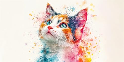 Malen Nach Zahlen Katze Malen Nach Zahlen Erwachsene Tier DIY mit Rahmen Ölgemälde Set Malen Basteln mit Pinseln und Acrylfarben Kreativ Set für Erwachsene,Home Wand Dekor Geschenk 100x200cm E-869 von Xieazgsn