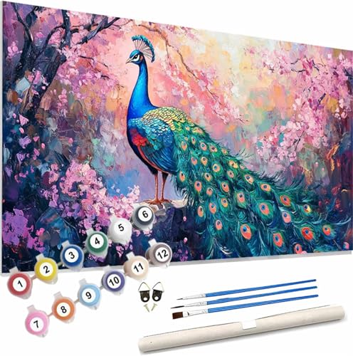 Malen Nach Zahlen Pfau,Tier Malen Nach Zahlen Kinder Anfänger,Malen-Nach-Zahlen ab 7 8 9 Jahre Mädchen Geschenke,DIY Ölgemälde Set mit Pinseln Acrylpigment,Home Wanddeko Wohnzimme 180x90cm S-486 von Xieazgsn