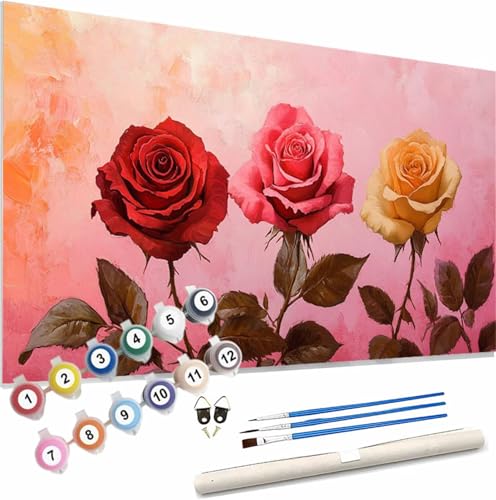 Malen Nach Zahlen Rose,Blume Malen Nach Zahlen Kinder Anfänger,Malen-Nach-Zahlen ab 7 8 9 Jahre Mädchen Geschenke,DIY Ölgemälde Set mit Pinseln Acrylpigment,Home Wanddeko Wohnzimme 120x60cm S-537 von Xieazgsn