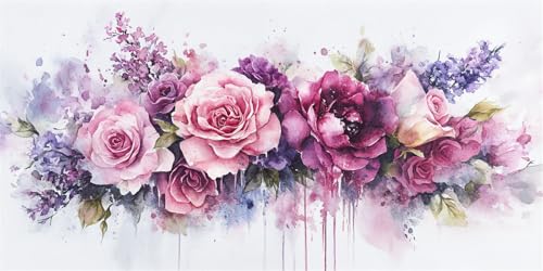 Malen Nach Zahlen Rose Blume Malen Nach Zahlen Kinder, Malen-Nach-Zahlen ab 9 Jahre Mädchen Geschenke, DIY Ölgemälde Set mit Pinseln Acrylpigment, Home Wanddeko Wohnzimme 90x180cm(Mit Rahmen) E-970 von Xieazgsn