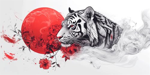 Malen Nach Zahlen Tiger Malen Nach Zahlen Erwachsene Japan DIY mit Rahmen Ölgemälde Set Malen Basteln mit Pinseln und Acrylfarben Kreativ Set für Erwachsene,Home Wand Dekor Geschenk 100x200cm E-1220 von Xieazgsn