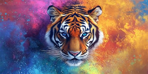 Malen Nach Zahlen Tiger Tier Malen Nach Zahlen Kinder, Malen-Nach-Zahlen ab 9 Jahre Mädchen Geschenke, DIY Ölgemälde Set mit Pinseln Acrylpigment, Home Wanddeko Wohnzimme 90x180cm(Mit Rahmen) E-1210 von Xieazgsn