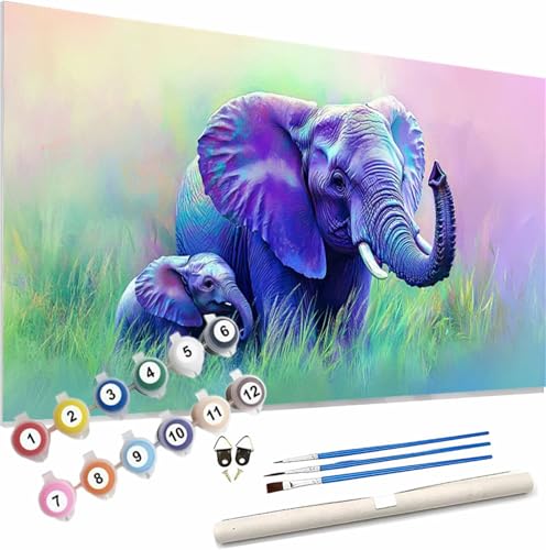 Tier Malen Nach Zahlen Erwachsene Groß 40x80cm Malen Nach Zahlen Elefant, Bastelset Set für Erwachsene, DIY Handgemalt Ölgemälde Leinwand Kit mit Pinseln Acrylfarben, Home Dekor Frauen Geschenk S-109 von Xieazgsn