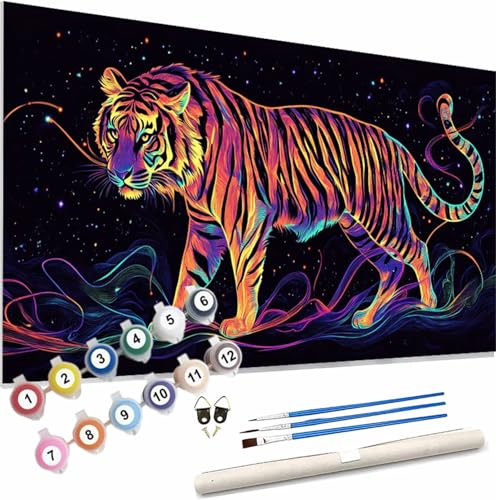 Tier Malen Nach Zahlen Erwachsene Groß 40x80cm Malen Nach Zahlen Tiger, Bastelset Set für Erwachsene, DIY Handgemalt Ölgemälde Leinwand Kit mit Pinseln Acrylfarben, Home Dekor Frauen Geschenk S-154 von Xieazgsn