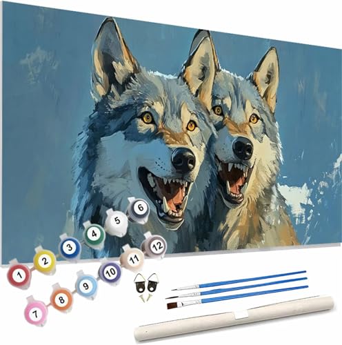 Tier Malen Nach Zahlen Erwachsene Groß 40x80cm Malen Nach Zahlen Wolf, Bastelset Set für Erwachsene, DIY Handgemalt Ölgemälde Leinwand Kit mit Pinseln Acrylfarben, Home Dekor Frauen Geschenk S-150 von Xieazgsn