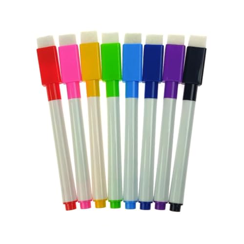 Xiedeai 8 Stück Whiteboard Marker Feine Spitze Trocken abwischbar Stifte löschbar Tafel-Stifte Magnetisch Radiergummi Kappe Markierungsstifte für Haushalte Schule Büro Verbrauchsmaterial, (8 Farben) von Xiedeai