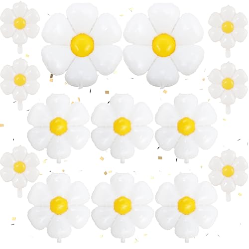 14stück Blumen Luftballon Gänseblümchen Ballon - XXL Weiß Blume Folienballons, Boho Geburtstag Deko für Mädchen, Kindergeburtstag Babyparty Verlobung Hochzeit Party Dekoration von Xietaea