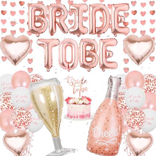 Bride to Be Deko - 39 Stück Roségold Deko Junggesellenabschied Frauen Set mit Bride To Be Folienballons Konfetti Luftballons, Tortendeko, Bachelorette Party Accessories für Polterabend und Braut to Be von Xietaea