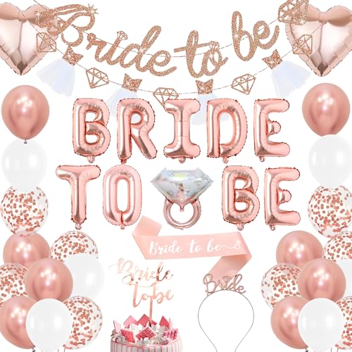 Xietaea Bride to Be Party Dekoration - 66 Stück Roségold JGA Frauen Accessoires mit Bride to Be Folienballon Girlande, Tortendeko, Schärpe, Luftballons, Junggesellinnenabschied Deko von Xietaea