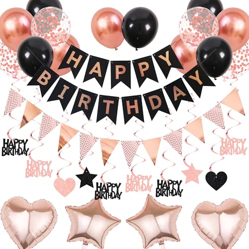 Deko Geburtstag Ballons Girlande Set - 61 Stück Geburtstagsdeko mit Happy Birthday Banner Luftballons Hängende Wirbel, Geburtstags Party Dekoration für Frauen Mädchen (Rosegold) von Xietaea