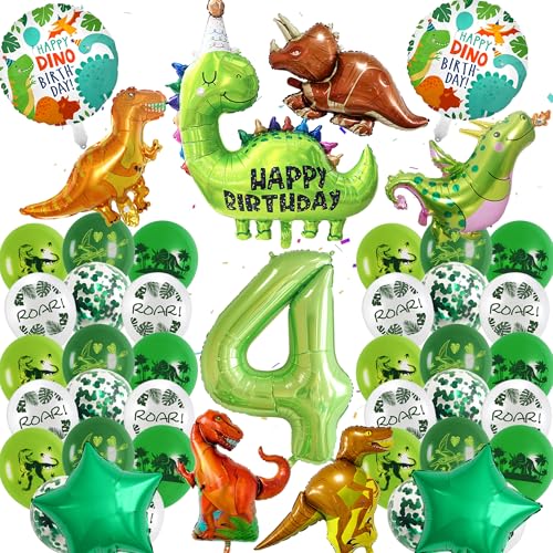 Dino 4. Geburtstag Deko Luftballons - 27 Stück Dino Geburtstag Deko 4 Jahre mit Folienballon Happy Birthday, Luftballon 4, Dinosaurier Geburtstagsdeko 4 Jahre für Jungen und Mädchen von Xietaea