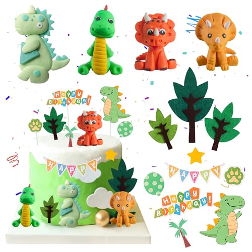 Xietaea Dino Tortendeko Geburtstag Deko - 10 Stück Dino Cake Topper für Kindergeburtstag, Dschungel Tier Thema Party Deko, Dinosaurier Geburtstag Kuchen Dekoration für Mädchen und Jungen von Xietaea