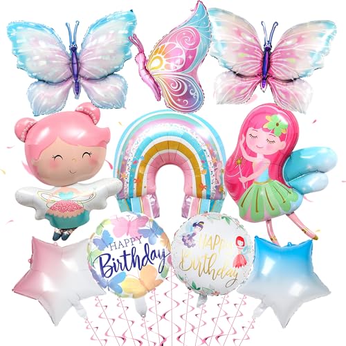 Feen Geburtstag Dekoration für Mädchen - Feen Schmetterling Deko Geburtstag Set mit Schmetterling Luftballon, Feen Folienballon, Blumenfeen Party Dekoration für Kindergeburtstag Baby Shower von Xietaea