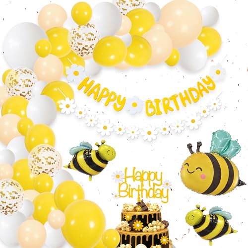 Gänseblümchen Luftballons Geburtstag Deko für Mädchen - Blumen Geburtstagsdeko Happy Birthday Girlande Bienen Ballon, Gelb Weiß Party Dekoration für Babyparty und Kindergeburtstag von Xietaea