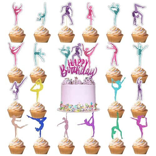 Xietaea Gymnastik Geburtstag Tortendeko Mädchen - 33 Stück Glitzer Turnerin Cake Topper, Akrobatik Gymnastik Thema Kuchendeko für Babyparty Fitnessstudio Themaparty von Xietaea