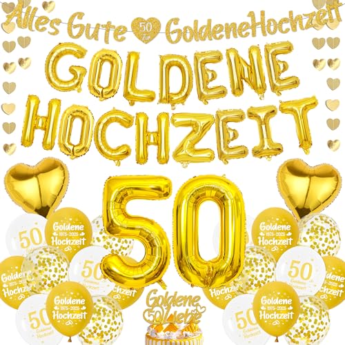 Goldene Hochzeit Deko Luftballons Girlande - Gold Hochzeitstag Folienballon Banner und Tortendeko, Garlande Zahl Ballons zum 50. Jubiläum Silberne Hochzeit Party Dekoration von Xietaea