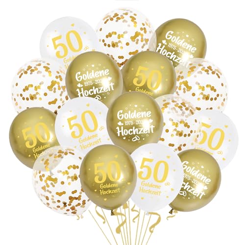 Goldene Hochzeit Deko Luftballons Set - 40 Stück Gold Weiß Ballons mit Latexballons Konfettiballon, 50. Hochzeitstag Jubiläum Hochzeit Feier Party Dekoration von Xietaea