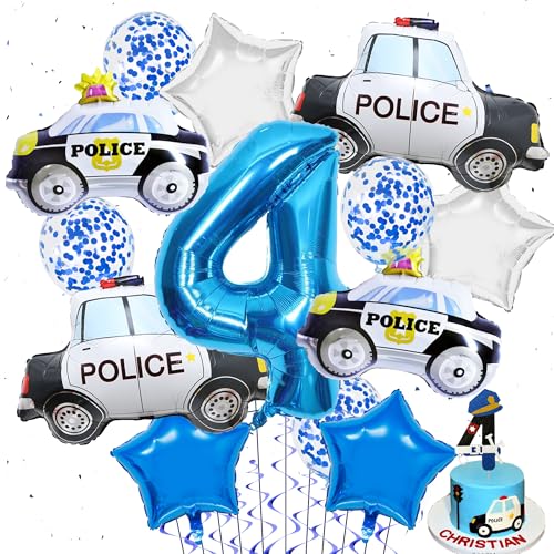 Polizei Geburtstag Deko 4 Jahre - 16 Stück Polizei Luftballon Polizeiauto Folienballon von Xietaea