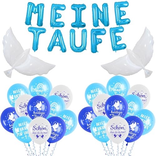 Taufe Deko Luftallons Set Jungen - 36 Stück Taufdeko Ballons mit Meine Taufe und Taube Folienballons, Weiß Blau Latexballons für Konfirmation Baby Shower Kommunion Dekoration von Xietaea