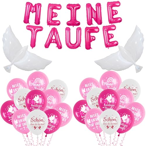 Taufe Deko Luftallons Set Mädchen - 36 Stück Tauf Dekoration Ballons mit Meine Taufe Taube Folienballons, Weiß Rosa Luftballon für Konfirmation Baby Shower Kommunion Dekorationen von Xietaea