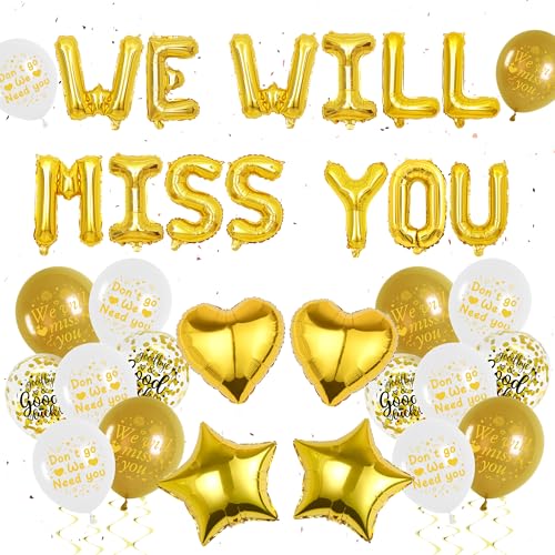 We Will Miss You Banner - Gold Wir Werden Dich Vermissen Party Dekowith Heart Foil Ballon füf Ruhestand Absolvent Kollegen Jobwechsel Deko Ruhestand Deko Gehen Weg Party Abschiedsfeier von Xietaea