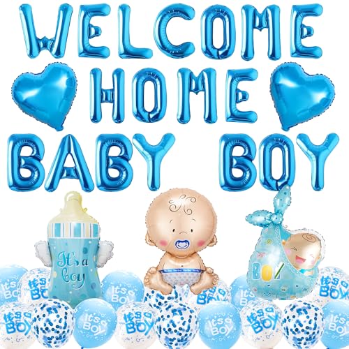 Willkommen Zuhause Deko Junge - 39 Stück Willkommen Zuhause Baby mit Welcome Home Baby Boy Girlande, Luftballons Dekoration, Herzlich Willkommen Deko für Babyparty Deko Junge von Xietaea