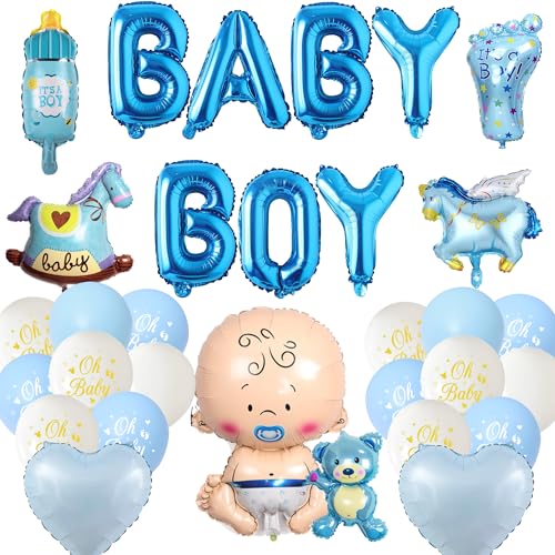 Xietaea Babyparty Luftballons Deko Junge - 35 Stück Baby Shower Deko Set mit Baby Boy Folienballon, Blau Junge Luftballons Dekoration, Baby Shower Deko Junge, Babyshowerparty Dekoration von Xietaea