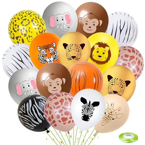 Xietaea Dschungel Deko Geburtstag Luftballon - 48 Stück Safari Tier Luftballons Deko 12 Zoll Tiere Geburtstag Ballons für Jungen und Mädchen, Babyparty, Jungle Mottoparty Geburtstagsdeko von Xietaea