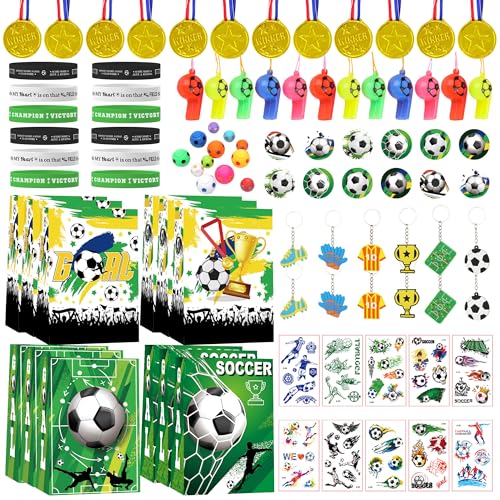 Xietaea Fussball Mitgebsel Geschenke Jungen - Fußball Party Deko Kinder Geburtstag, Schlüsselanhänger, Trillerpfeife, Fußball Fidget Spinner Bälle, Silikonarmband, Tattoo, Geschenktüten von Xietaea