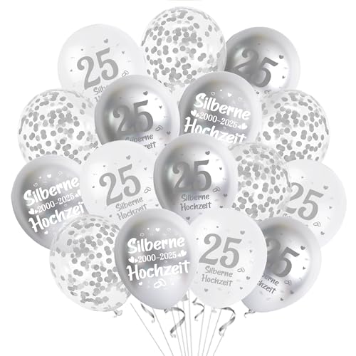 Xietaea Silberhochzeit Deko Luftballons Set - 40 Stück Silber Weiß Ballons mit Latexballons Konfettiballon, 25. Hochzeitstag Jubiläum Hochzeit Feier Party Dekoration von Xietaea