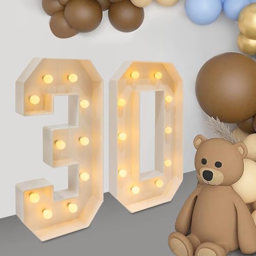 LED Zahlen Lampe Nummer Beleuchtete Ziffern 30. Geburtstag Party Dekoration,Warm Weiße Lichter Festzelt Licht für 30 Jahre Geburtstag Mann, 30 Jubiläum Tischdeko von Xigner