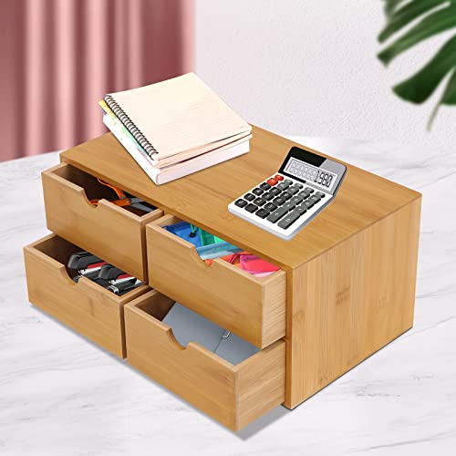 Xigner Holz Schreibtisch-Organizer mit 4 Schubladen - Praktische Schubladenbox Schreibtischablage - Büro-Organisation für Home Office & Büro, HxBxT: 33 x 19 x 16 cm von Xigner