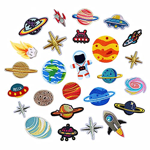 Applikation Patches, 26 Stück Astronaut Planets Patch, Aufnäher zum Anbringen auf Kleidung, Mützen, Rucksäcken, Schals ， Schuhe ， zum Dekorieren und Reparieren von kaputten Löchern von Xigule