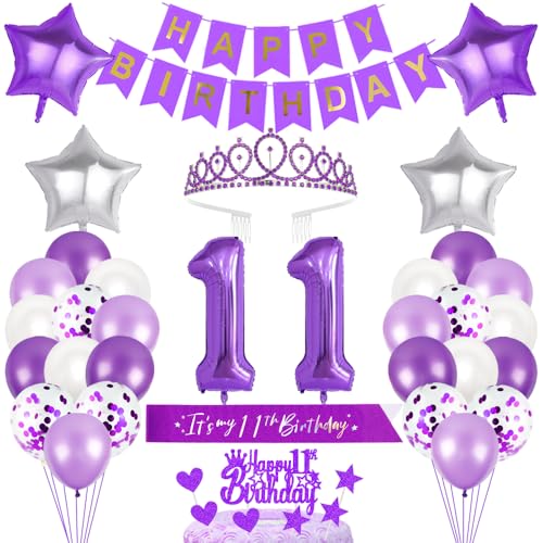 11. Geburtstagsdeko Mädchen Geburtstag Prinzessin Krone Geburtstag Schärpe Happy Birthday Banner 11th Geburtstag Kuchen Toppers Zahl Ballons Dekoration Set für 11 Jahre Alte Geburtstagsparty Zubehör von Xihuimay