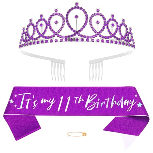 11th Geburtstags Krone und Schärpe Mädchen 11. Geburtstag Deko Strass Geburtstag Tiara Prinzessin Krone Kristall Queen Tiara Geburtstagsschärpe Girls 11 Geburtstag Dekoration Party Kleidung Zubehör von Xihuimay