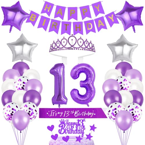 13. Geburtstagsdeko Mädchen Geburtstag Prinzessin Krone Geburtstag Schärpe Happy Birthday Banner 13th Geburtstag Kuchen Toppers Zahl Ballons Dekoration Set für 13 Jahre Alte Geburtstagsparty Zubehör von Xihuimay