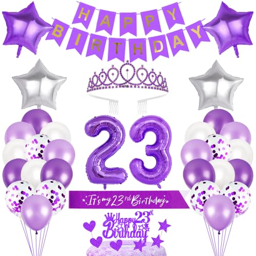 23. Geburtstagsdeko Mädchen Geburtstag Prinzessin Krone Geburtstag Schärpe Happy Birthday Banner 23rd Geburtstag Kuchen Toppers Zahl Ballons Dekoration Set für 23 Jahre Alte Geburtstagsparty Zubehör von Xihuimay