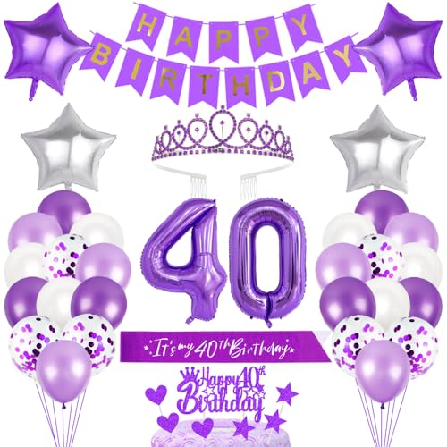 40. Geburtstagsdeko Mädchen Geburtstag Prinzessin Krone Geburtstag Schärpe Happy Birthday Banner 40th Geburtstag Kuchen Toppers Zahl Ballons Dekoration Set für 40 Jahre Alte Geburtstagsparty Zubehör von Xihuimay