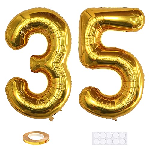 Xihuimay 40" Nummer 35 Folienballon Zahl 35 Luftballon Ziffer 35. Geburtstag Ballon 100cm Riesen Ballons Luft oder Helium Digitaler Ballon für Mädchen Junge Jubiläum Feierliche Anlässe, Golden XXL von Xihuimay