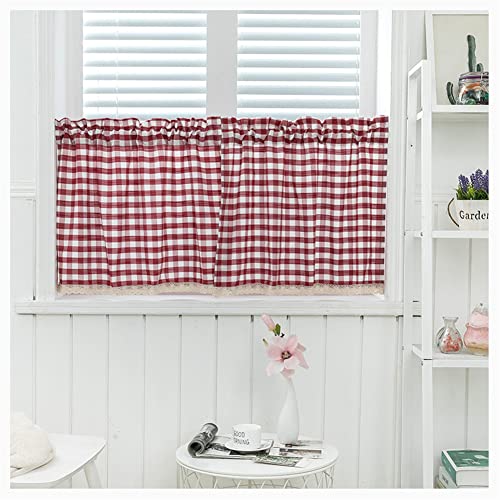 XiinxiGo küchen Gardinen, Kurzstores Gardinen Vorhang Landhaus Küche Kurz Fenster Blickdicht Modern Scheibengardinen Bistrogardine Kurzgardine Kurzvorhang Kariert,Weinrot,Weite 120 cm * Höhe 45 cm von XiinxiGo