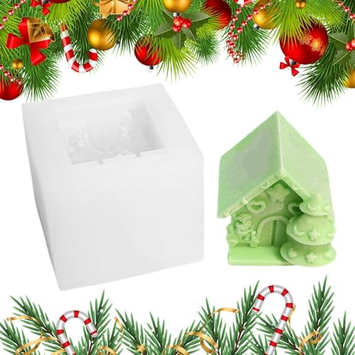 Xijobido Weihnachtshaus-Silikonform, Weihnachtshaus-Kerzenform | Aromatherapie Kerze Silikonform | Epoxidharz-Gussformen mit Weihnachtsbaum, antihaftbeschichtet, einfaches Entformen für handwerkliche von Xijobido