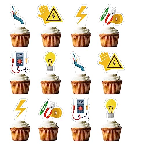 24 Stück Power Elektriker Lineman Thema Kuchen Topper Elektriker Party Dekorationen für Junge Mann Happy Birthday Party Dekorationen von Xiliconie