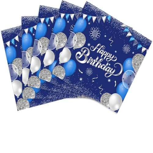 Einweg-Papierservietten "Happy Birthday", Blau und Silber, für Abendessen, Picknick, Cocktail, Geburtstag, Party, Dekorationen für Mann und Frau, 40 Stück von Xiliconie