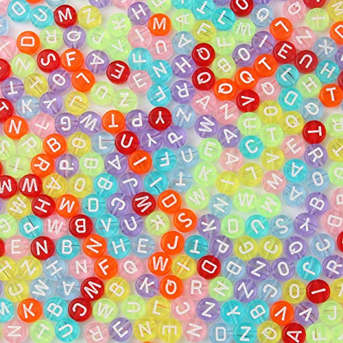 Acryl-Buchstaben-Perlen, Alphabet, weiße Buchstaben, transparent, bunt, 4 x 7 mm, 1200 Stück, für Freundschaftsarmbänder und Geschenke, Souvenir, Schmuckherstellung von Xilitata