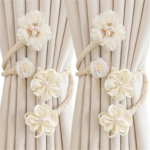 Ximlc Blumen-Vorhang-Schnalle, 2025 Neue Rosen-Blumen-Vorhang-Raffhalter-Clips ohne Bohren, 2 Stück handgefertigte künstliche Blumen-Vorhang-Krawatten-Clips for Heimdekoration(Beige White) von Ximlc