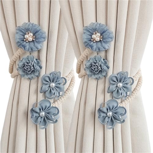 Ximlc Blumen-Vorhang-Schnalle, 2025 Neue Rosen-Blumen-Vorhang-Raffhalter-Clips ohne Bohren, 2 Stück handgefertigte künstliche Blumen-Vorhang-Krawatten-Clips for Heimdekoration(Blue) von Ximlc